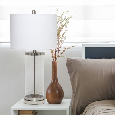 Lalia Home Entrapped Glass Table Lamp with Fabric Shade, Brushed Nickel