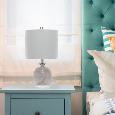 Lalia Home Hammered Glass Jar Table Lamp with Linen Shade, Smokey Glass/Gray