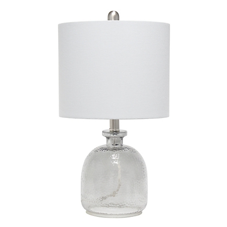 Lalia Home Hammered Glass Jar Table Lamp with Linen Shade, Smokey Glass/Gray