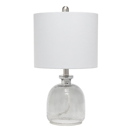 Lalia Home Hammered Glass Jar Table Lamp with Linen Shade, Smokey Glass/Gray