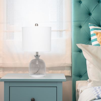 Lalia Home Hammered Glass Jar Table Lamp with Linen Shade, Smokey Glass/White