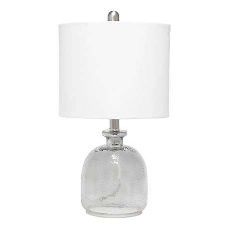 Lalia Home Hammered Glass Jar Table Lamp with Linen Shade, Smokey Glass/White