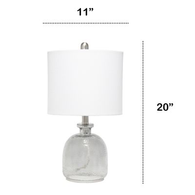 Image showing  Hammered Glass Jar Table Lamp with Linen Shade, Smokey Glass/White