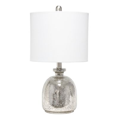 Lalia Home Hammered Glass Jar Table Lamp with Linen Shade, Mercury Glass/White