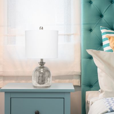 Lalia Home Hammered Glass Jar Table Lamp with Linen Shade, Mercury Glass/White