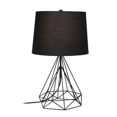 Image showing  Geometric Wired Table Lamp with Fabric Shade, Black