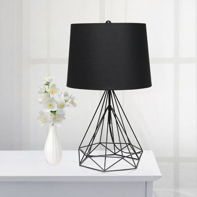Image showing  Geometric Wired Table Lamp with Fabric Shade, Black
