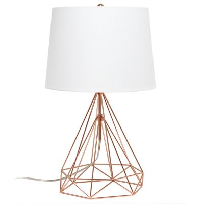 Lalia Home Geometric Wired Table Lamp with Fabric Shade, Rose Gold