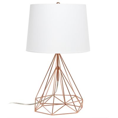 Image showing  Geometric Wired Table Lamp with Fabric Shade, Rose Gold