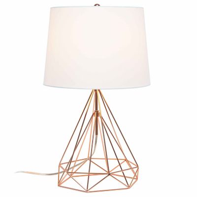 Image showing  Geometric Wired Table Lamp with Fabric Shade, Rose Gold