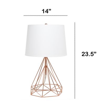 Image showing  Geometric Wired Table Lamp with Fabric Shade, Rose Gold