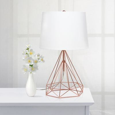 Image showing  Geometric Wired Table Lamp with Fabric Shade, Rose Gold