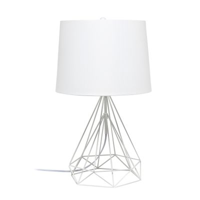 Image showing  Geometric Wired Table Lamp with Fabric Shade, White