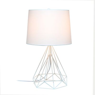 Image showing  Geometric Wired Table Lamp with Fabric Shade, White