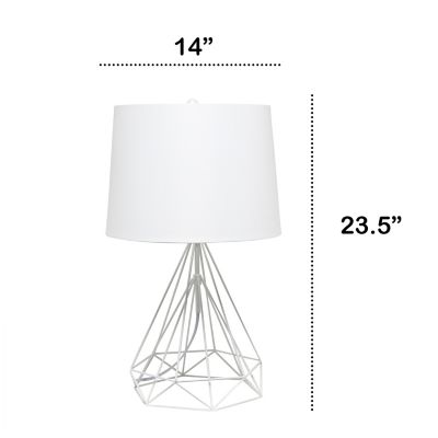 Image showing  Geometric Wired Table Lamp with Fabric Shade, White