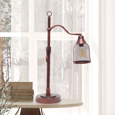 Image showing  Vintage Arched Table Lamp with Iron Mesh Shade