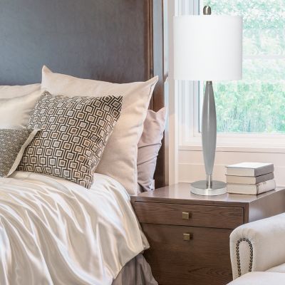 Image showing  Stylus Table Lamp with Fabric Shade, Gray/White