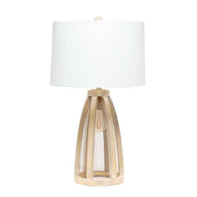 Image showing  Wooded Arch Farmhouse Table Lamp with Fabric Shade, Natural