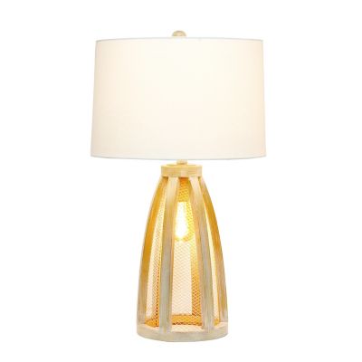 Image showing  Wooded Arch Farmhouse Table Lamp with Fabric Shade, Natural