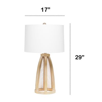 Image showing  Wooded Arch Farmhouse Table Lamp with Fabric Shade, Natural