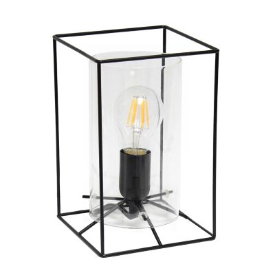Image showing  Framed Black Table Lamp with Clear Cylinder Glass Shade, Small