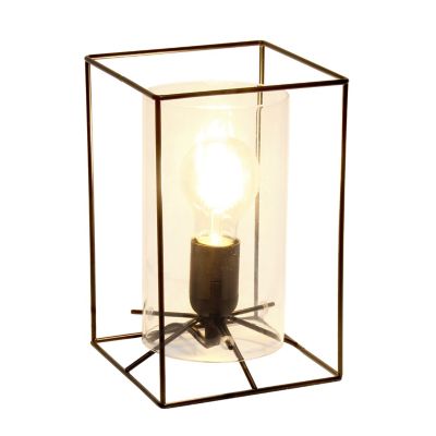 Image showing  Framed Black Table Lamp with Clear Cylinder Glass Shade, Small