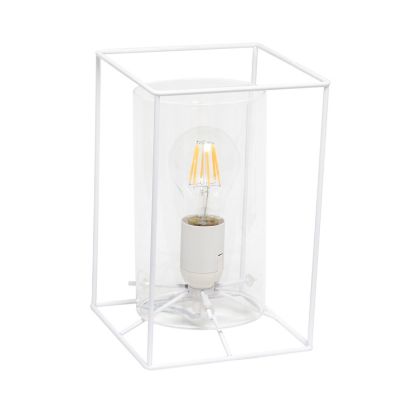 Lalia Home Framed White Table Lamp with Clear Cylinder Glass Shade, Small