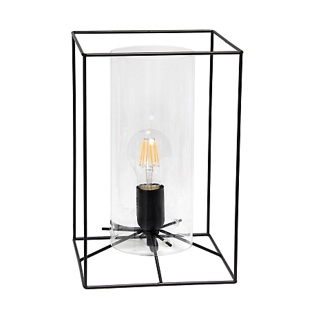 Lalia Home Framed Black Table Lamp with Clear Cylinder Glass Shade, Large