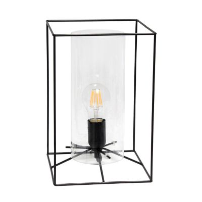 Image showing  Framed Black Table Lamp with Clear Cylinder Glass Shade, Large