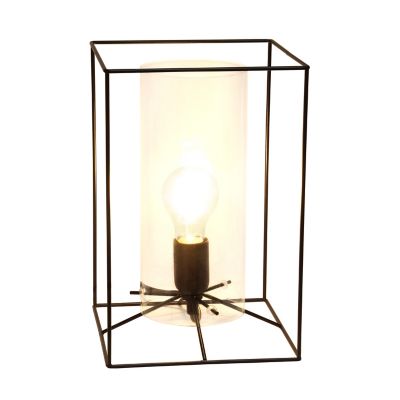 Image showing  Framed Black Table Lamp with Clear Cylinder Glass Shade, Large