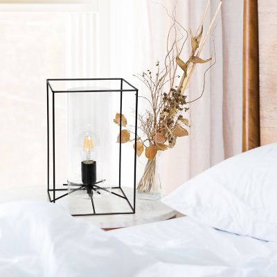Image showing  Framed Black Table Lamp with Clear Cylinder Glass Shade, Large