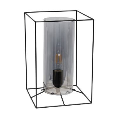 Lalia Home Framed Black Table Lamp with Smokey Cylinder Glass Shade, Large