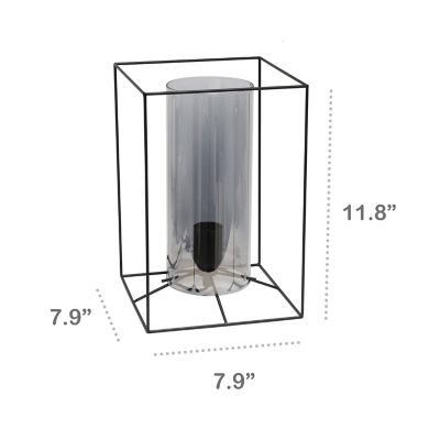 Image showing  Framed Black Table Lamp with Smokey Cylinder Glass Shade, Large