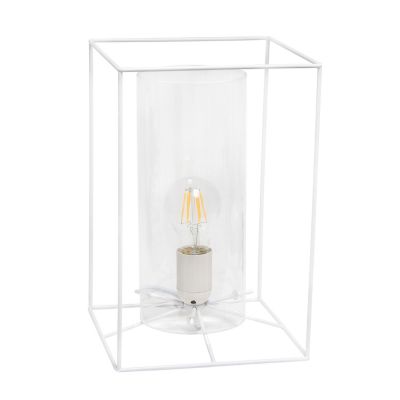 Lalia Home Framed White Table Lamp with Clear Cylinder Glass Shade, Large