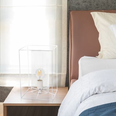 Lalia Home Framed White Table Lamp with Clear Cylinder Glass Shade, Large