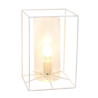 Image showing  Framed White Table Lamp with Clear Cylinder Glass Shade, Large