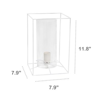 Image showing  Framed White Table Lamp with Clear Cylinder Glass Shade, Large