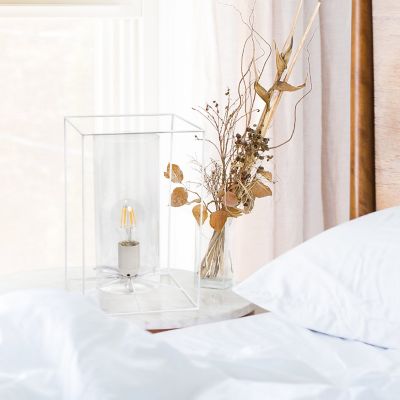 Image showing  Framed White Table Lamp with Clear Cylinder Glass Shade, Large