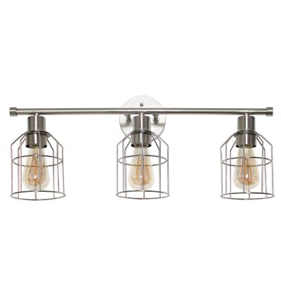 Image showing  3-Light Industrial Wired Vanity Light, Brushed Nickel