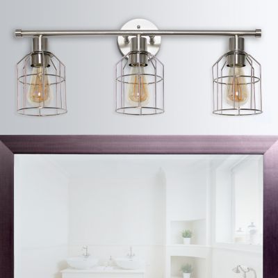 Image showing  3-Light Industrial Wired Vanity Light, Brushed Nickel
