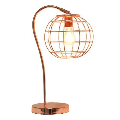 Image showing  Arched Metal Cage Table Lamp, Rose Gold