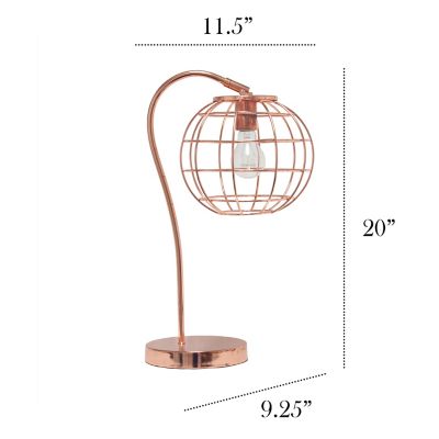 Image showing  Arched Metal Cage Table Lamp, Rose Gold
