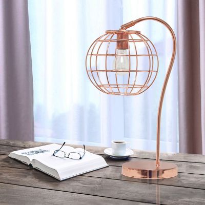 Image showing  Arched Metal Cage Table Lamp, Rose Gold