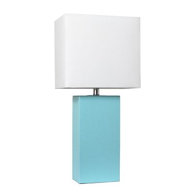 Elegant Designs Modern Leather Table Lamp With Fabric Shade, Aqua Leather