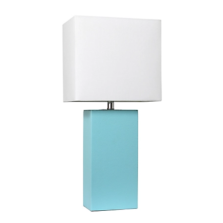 Elegant Designs Modern Leather Table Lamp with Fabric Shade, Aqua Leather