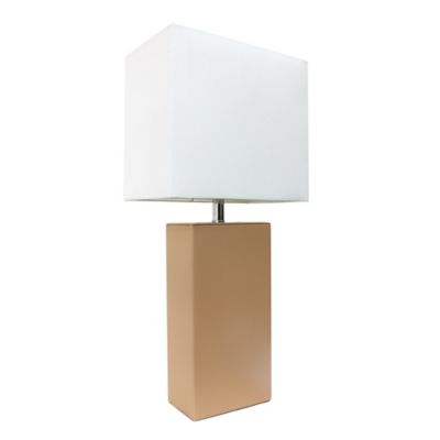 Elegant Designs Modern Leather Table Lamp with Fabric Shade, Beige Leather