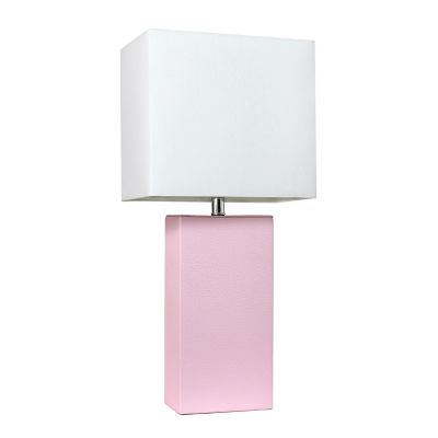 Elegant Designs Modern Leather Table Lamp with Fabric Shade, Blush Pink Leather