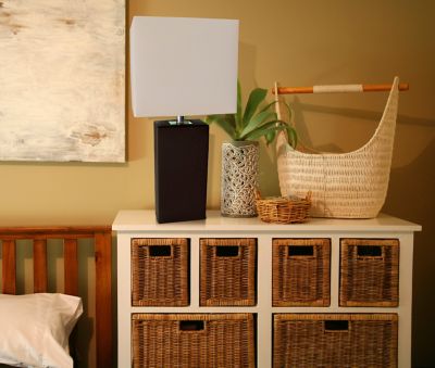 Elegant Designs Modern Leather Table Lamp with Fabric Shade, Brown Leather