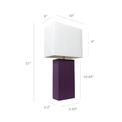 Image showing  Modern Leather Table Lamp with Fabric Shade, Eggplant Leather