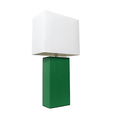 Elegant Designs Modern Leather Table Lamp with Fabric Shade, Green Leather